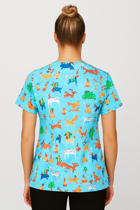 Holiday Hounds Zavate Print Dog Scrub V Neck Top 1054 HOHU