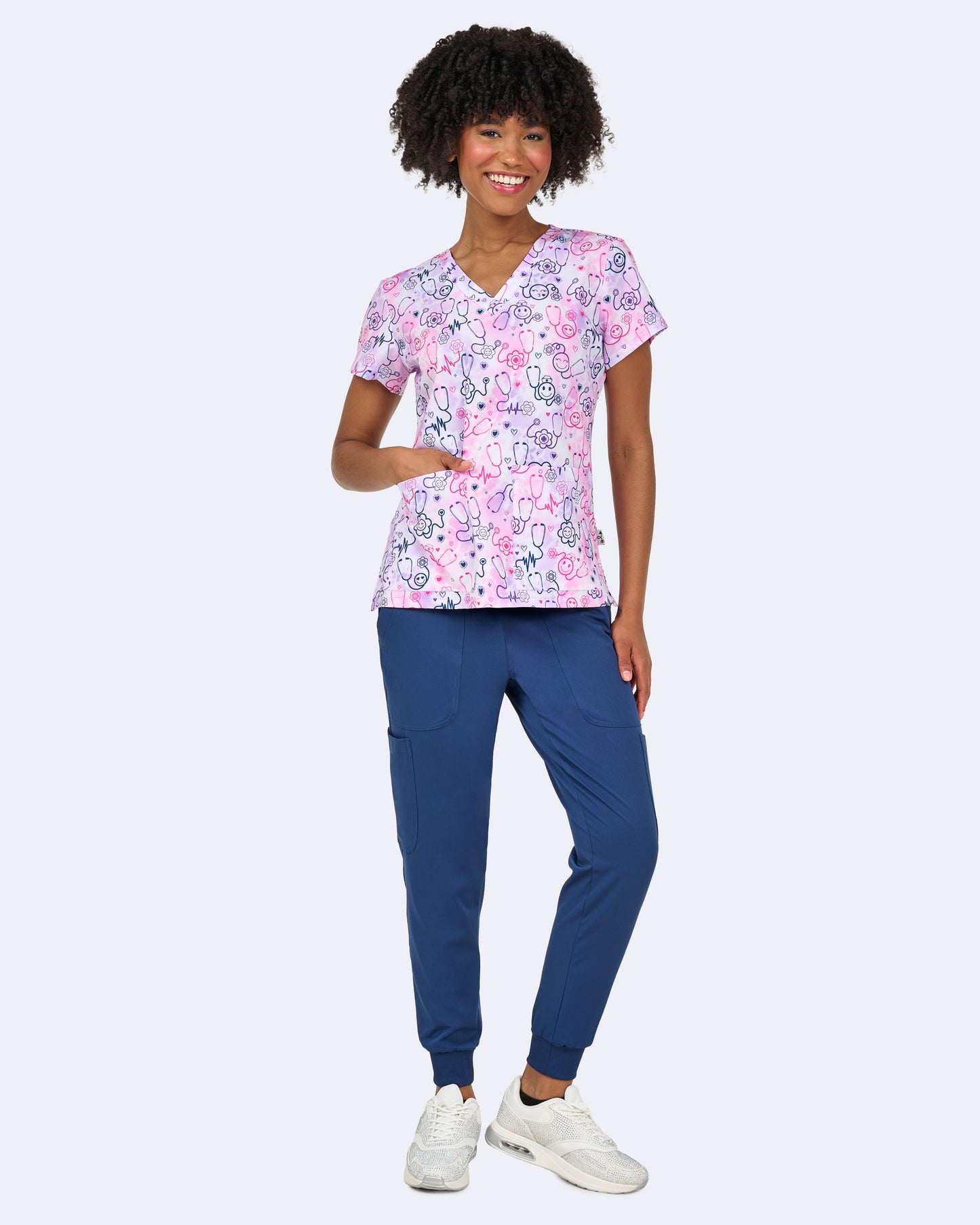 Happy Stethoscopes Zavate Print Hearts Scrub V Neck Top 1054 HPST