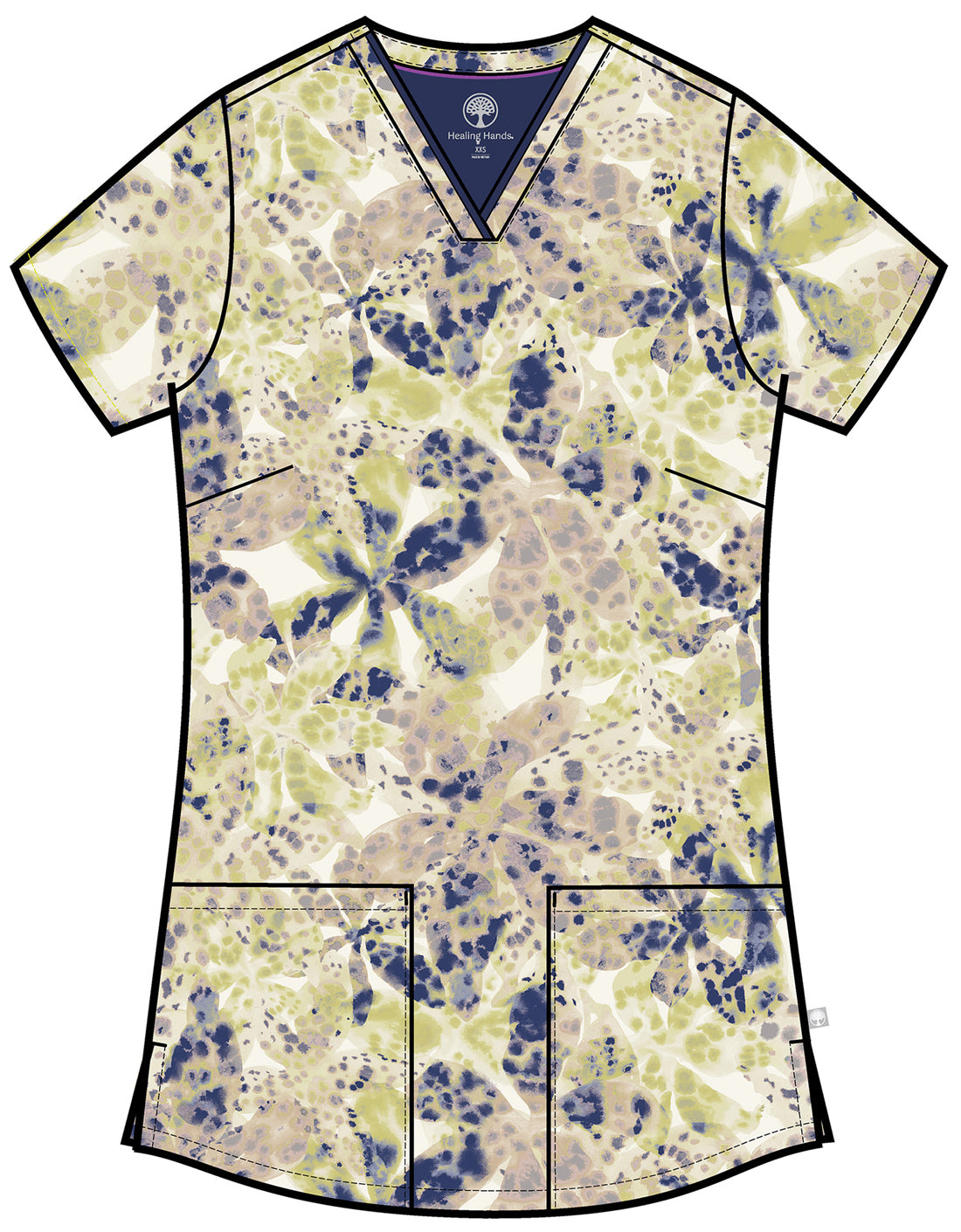 Orchid Rain Healing Hands Amanda Print Scrub V Neck Top HH910 ORRN