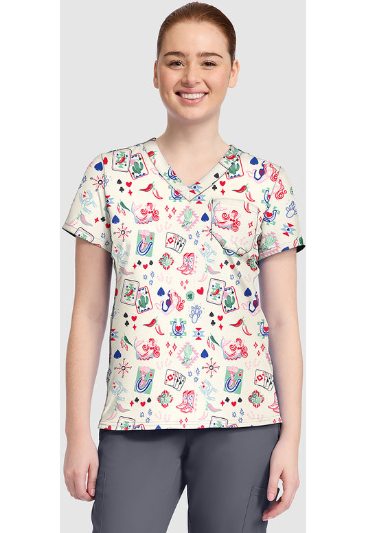 Lady Luck Med Couture Print V Neck Scrub Top MC632 LDLU