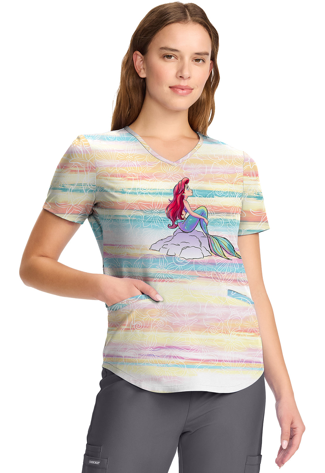 Disney Little Mermaid V Neck Scrub Top Medical Uniform TF737