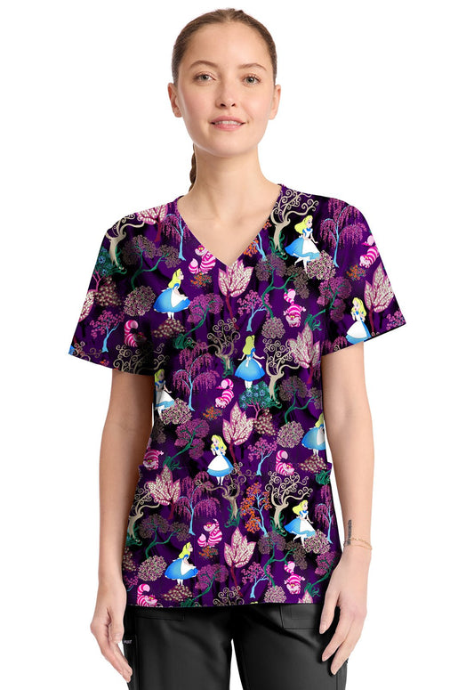 Alice in Wonderland Tooniforms Licensed Disney V Neck Scrub Top TF794 ALHE - Scrubs Select