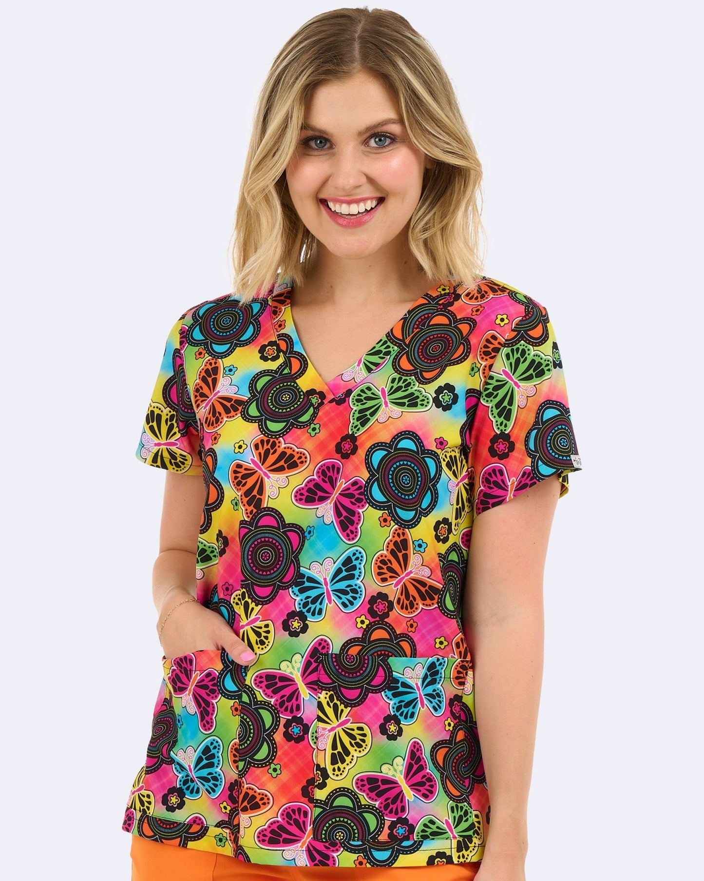 Butterfly Bloom Zavate Print Scrub V Neck Top 1054 BFBL - Scrubs Select