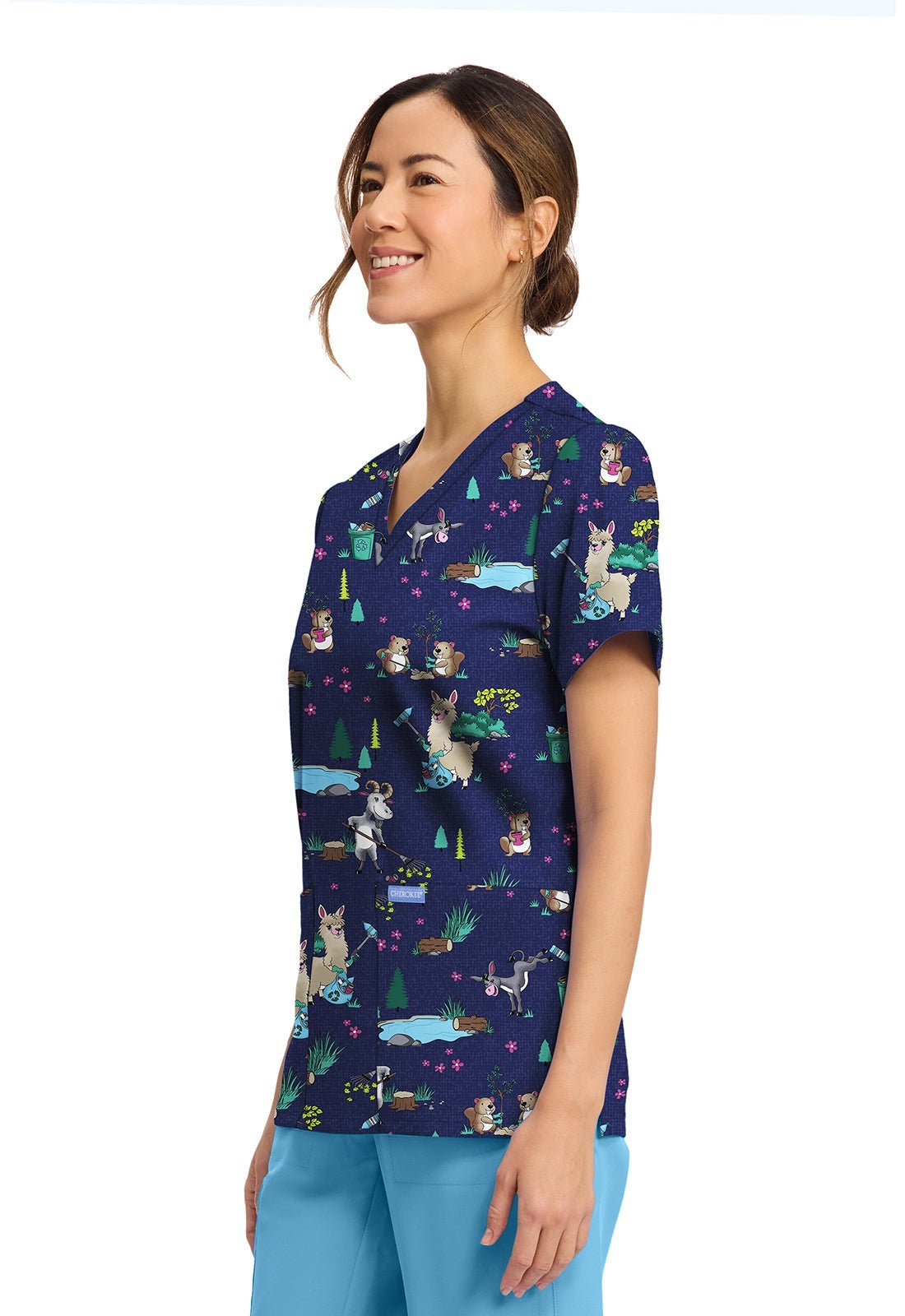 Clean Up Crew Cherokee Print V Neck Scrub Top CK856 CUCW - Scrubs Select