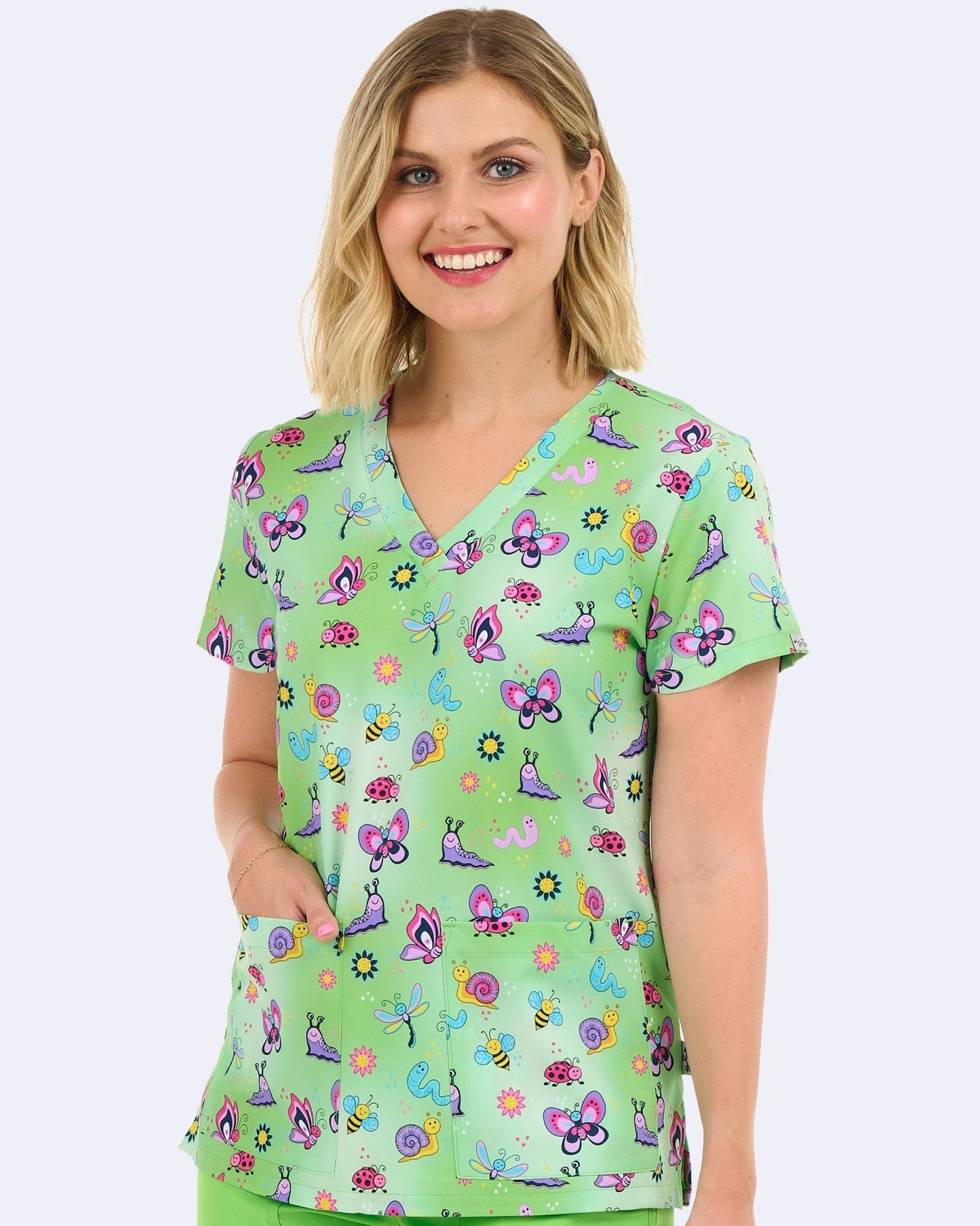 Cute As A Bug Zavate Print Scrub V Neck Top 1054 CTBG - Scrubs Select