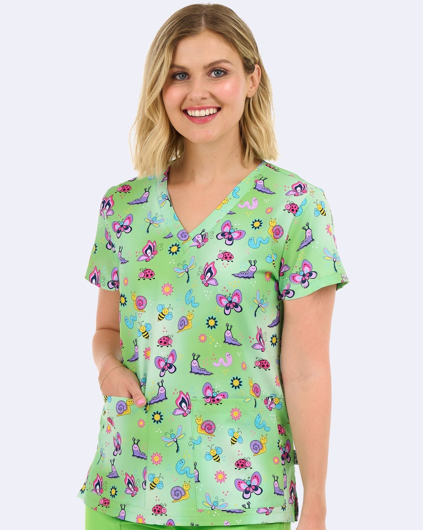 Cute As A Bug Zavate Print Scrub V Neck Top 1054 CTBG - Scrubs Select