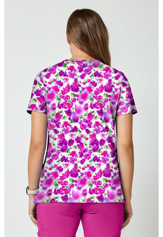 Dissolving Blooms Cherokee Achieve Scrubs V Neck Top CK00010 DVBS - Scrubs Select