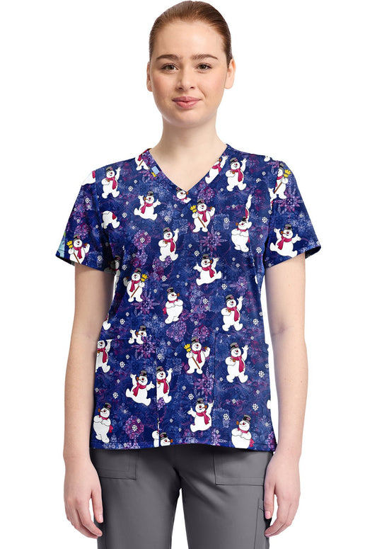 Frosty Snowman Tooniforms Licensed V Neck Scrub Top TF796 FRYT - Scrubs Select