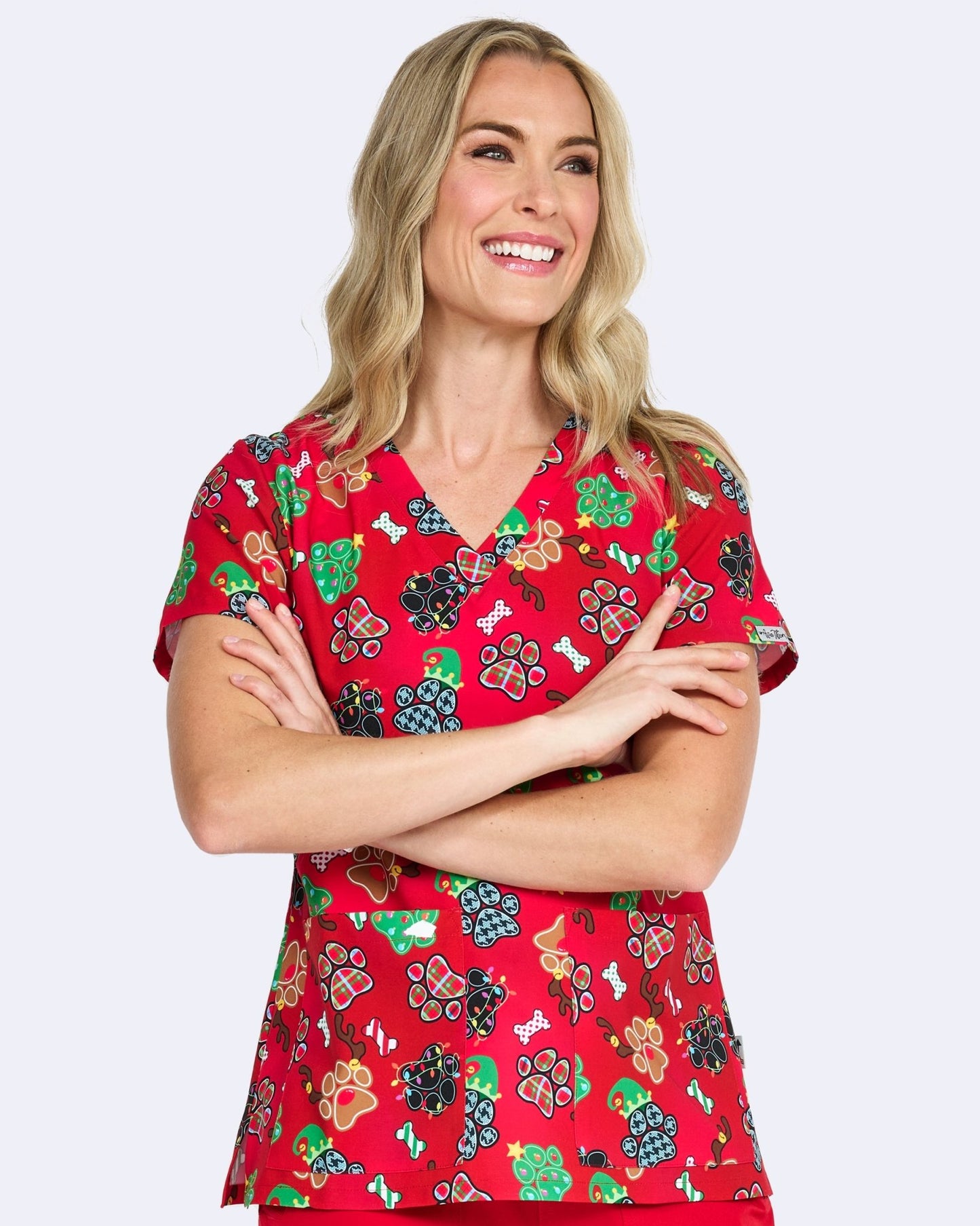 Holiday Paws Zavate Christmas Print Scrubs V Neck Top 1054 HLPW - Scrubs Select