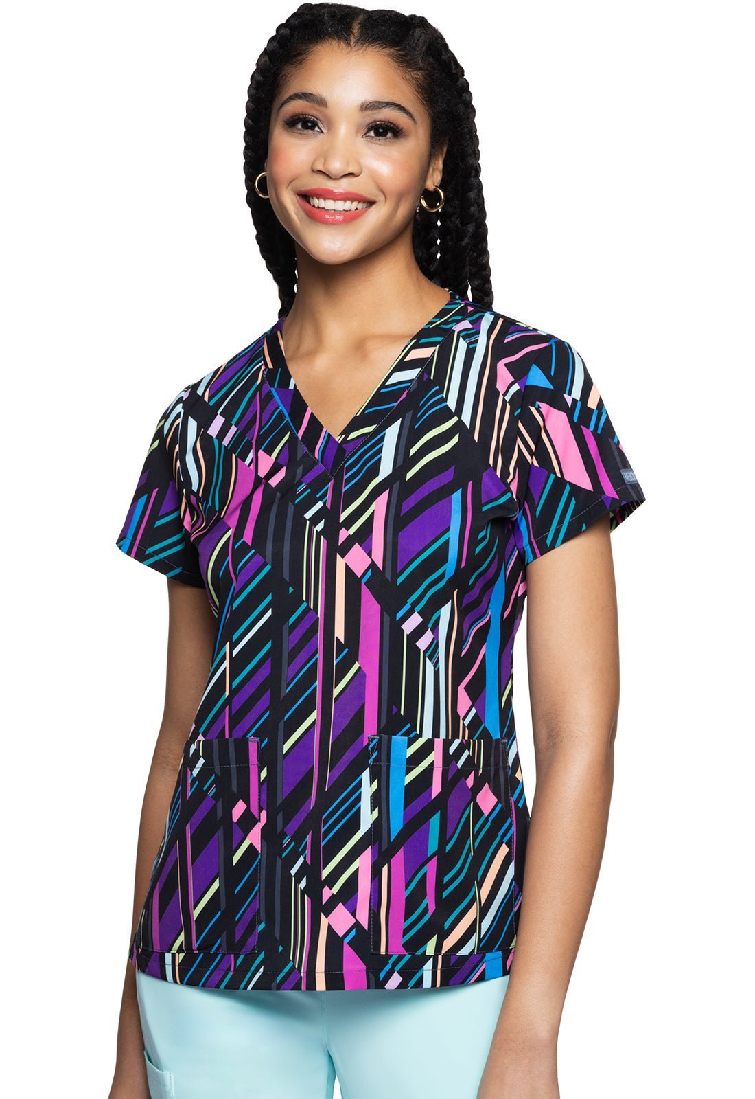 Just My Stripe Med Couture Print V Neck Scrub Top MC8564 JMST - Scrubs Select