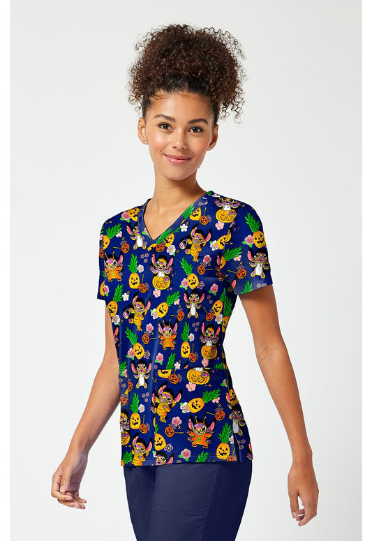 Lilo & Stitch Tooniforms Licensed Disney Halloween V Neck Scrub Top TF796 LHIS - Scrubs Select