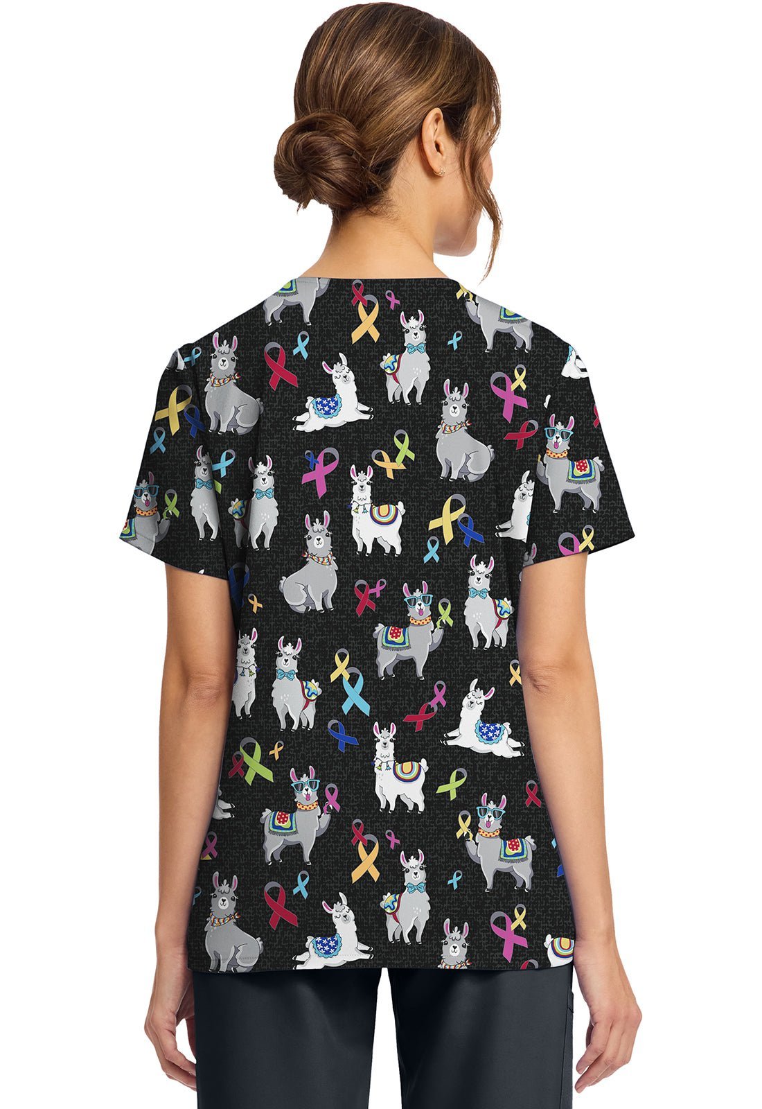 Llama Be Aware Cherokee Print All Awareness V Neck Scrub Top CK856 LBMA - Scrubs Select