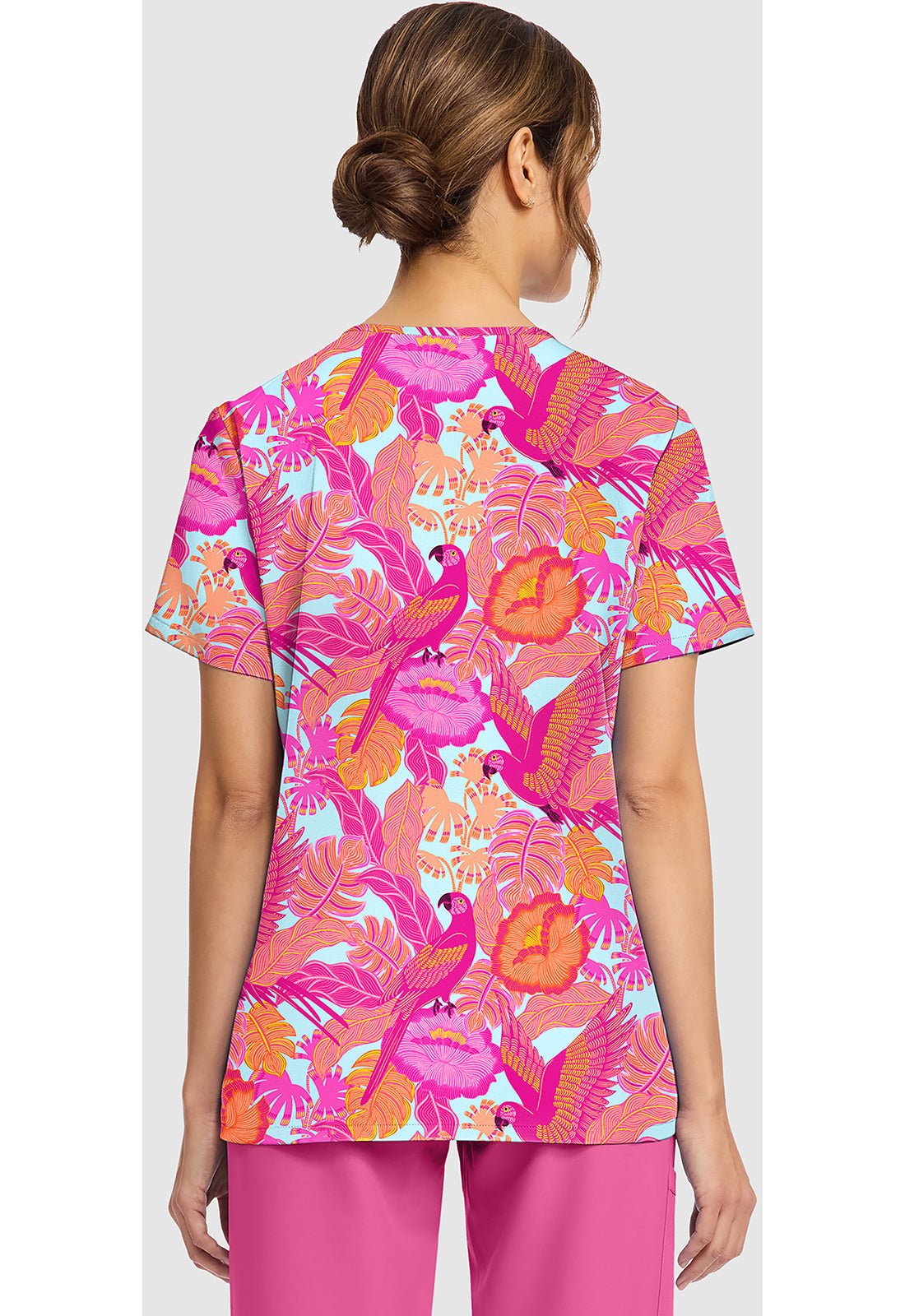 Macaw Mania Cherokee Scrubs Print V Neck Top CK856 MWMA - Scrubs Select
