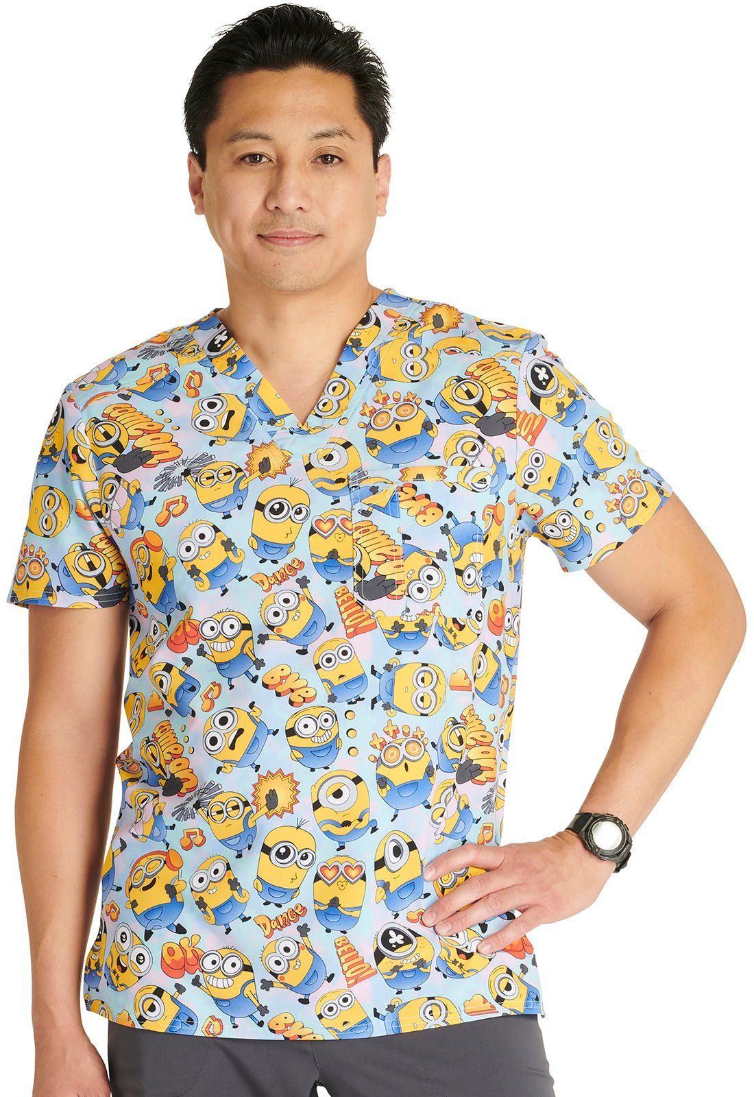 完売SS24 FCRB MINIONS S/S PRACTICE TOP Cherokee TF688 DPKT Minions Breakin' Thru Unisex V-Neck Scrub Top