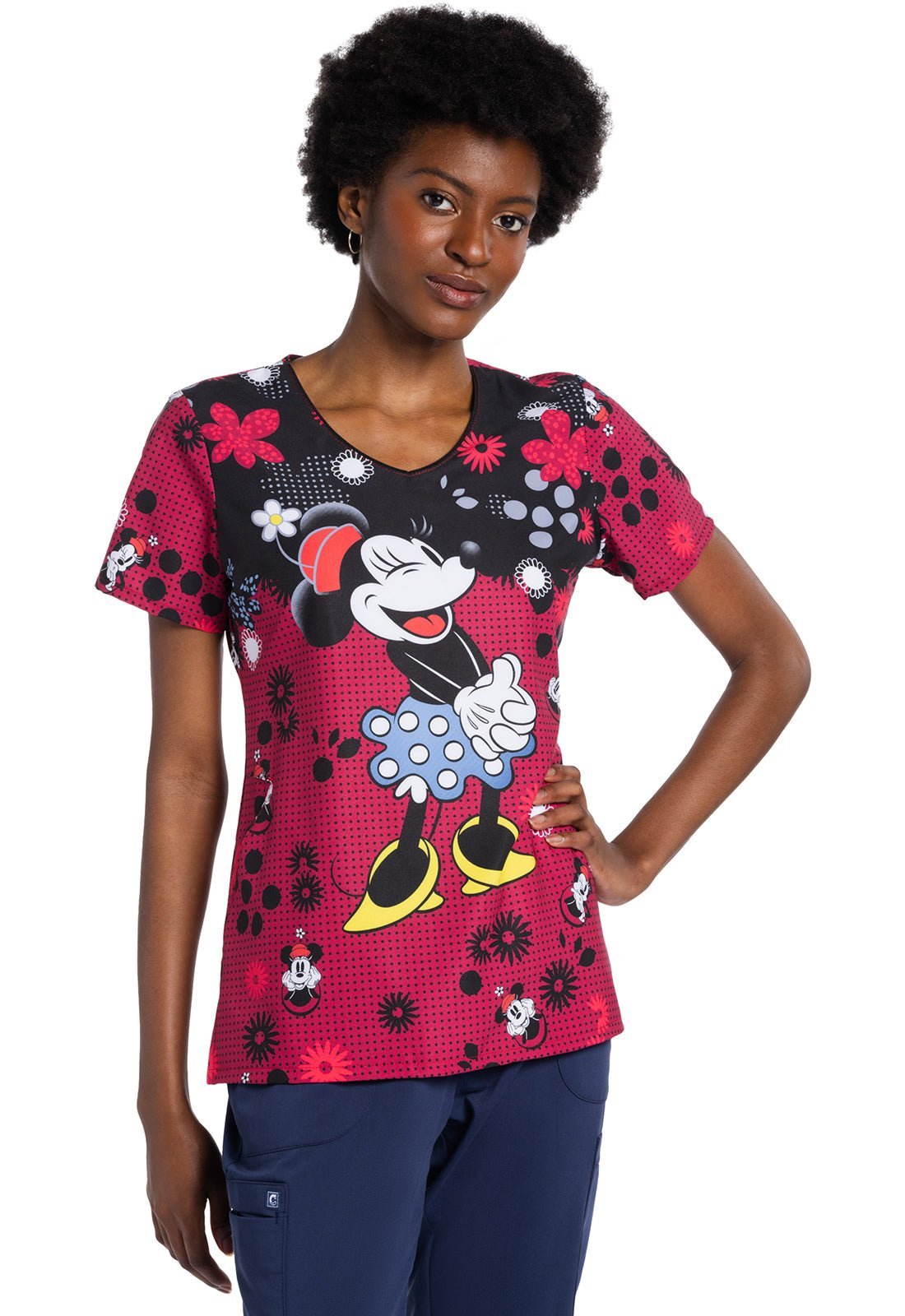 Minnie Mouse Cherokee Tooniforms Licensed Disney V Neck Scrub Top TF626 MNTH - Scrubs Select