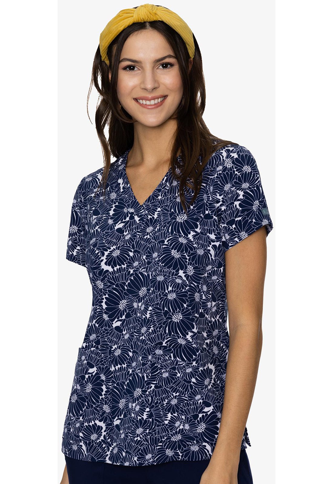 Navy Daisy Med Couture Print V Neck Scrub Top MC8564 NASY – Scrubs