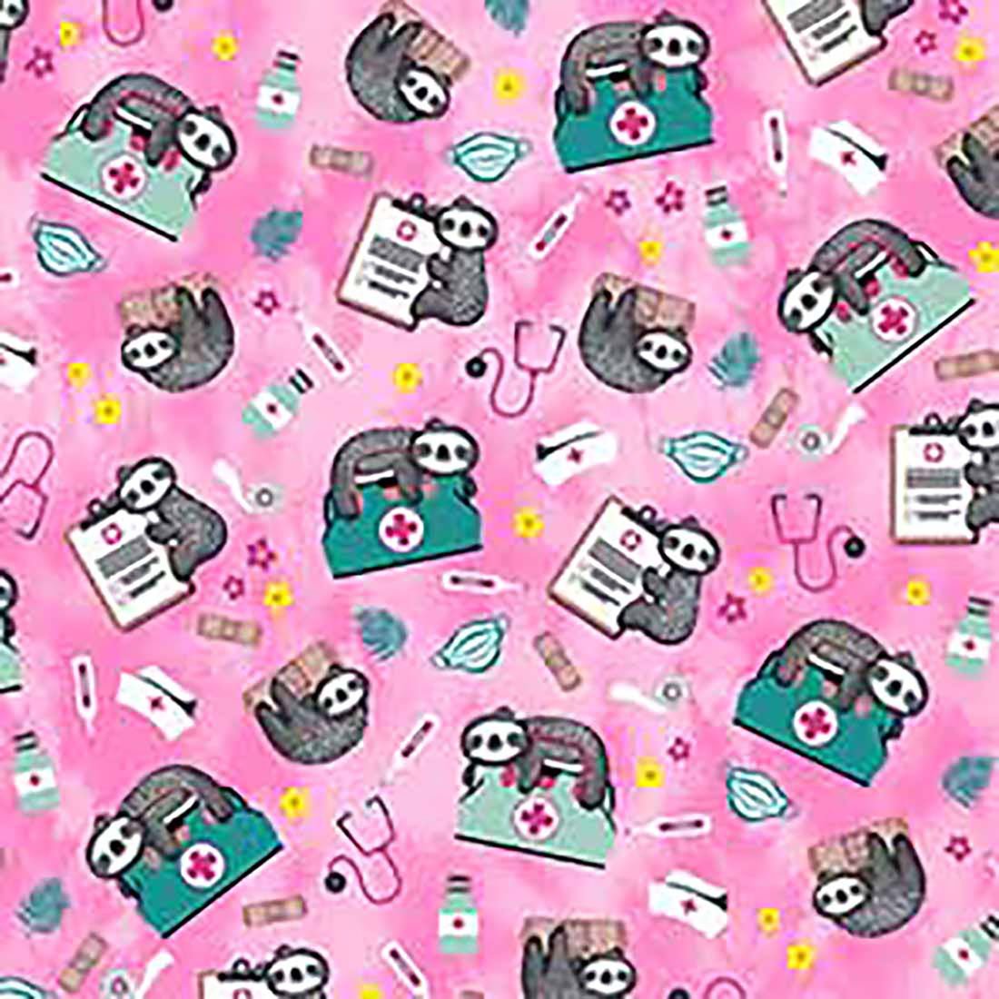 Nurse Sloth Cherokee Print V Neck Scrub Top CK856 NUSH - Scrubs Select