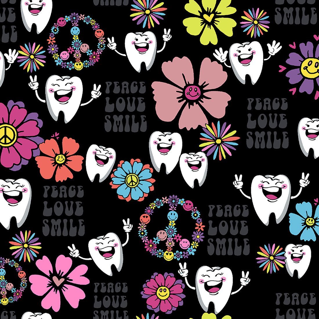 Peace, Love, Smile Cherokee Dental Print V Neck Scrub Top CK637 PLSM - Scrubs Select