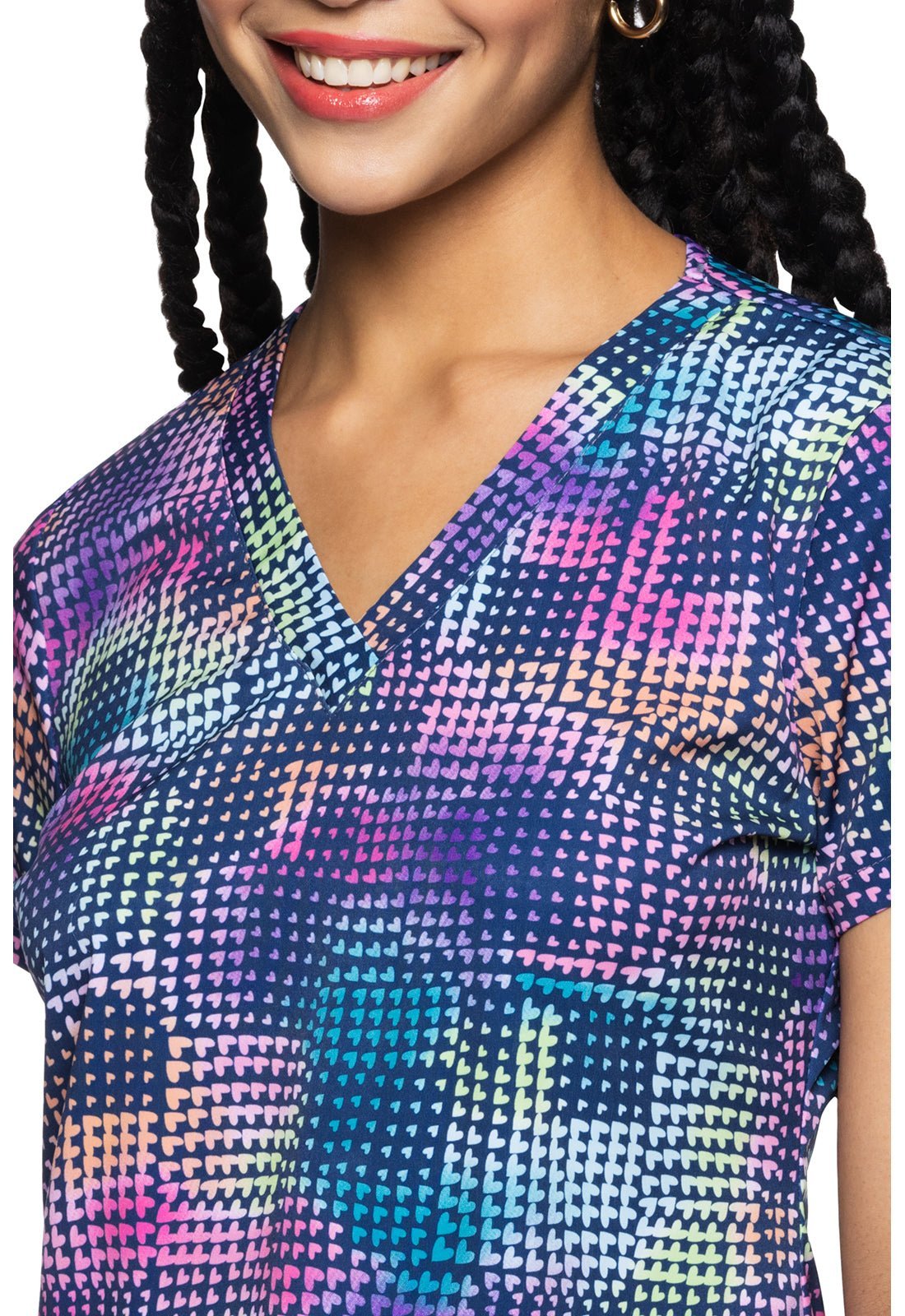 Rainbow Patch Med Couture Print V Neck Scrub Top MC8564 RWPT - Scrubs Select