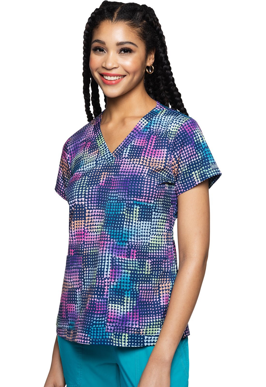 Rainbow Patch Med Couture Print V Neck Scrub Top MC8564 RWPT - Scrubs Select