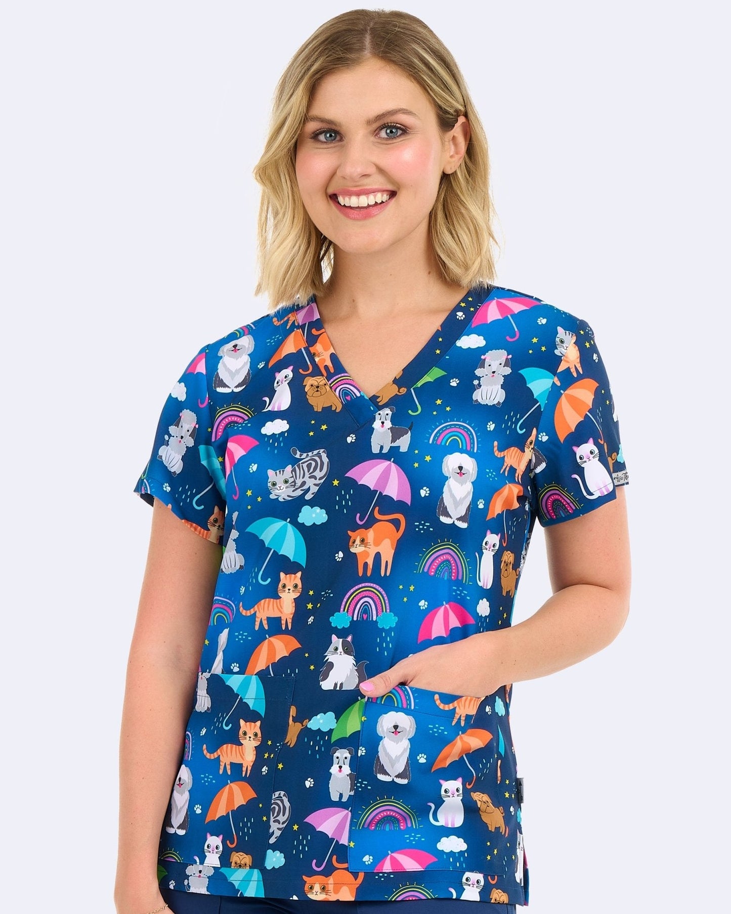 Raining Cats & Dogs Zavate Print Scrub V Neck Top 1054 RGCD - Scrubs Select