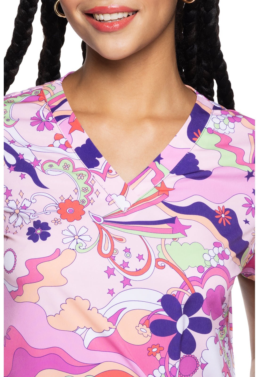 Retro Kitch Med Couture Print V Neck Scrub Top MC8564 RTKC - Scrubs Select