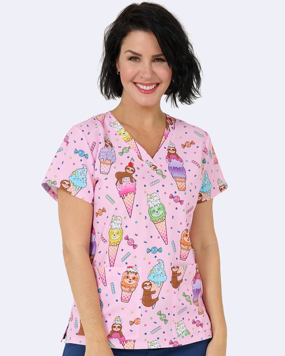 Sloths Delight Zavate Print Scrub V Neck Top 1054 SLDT - Scrubs Select
