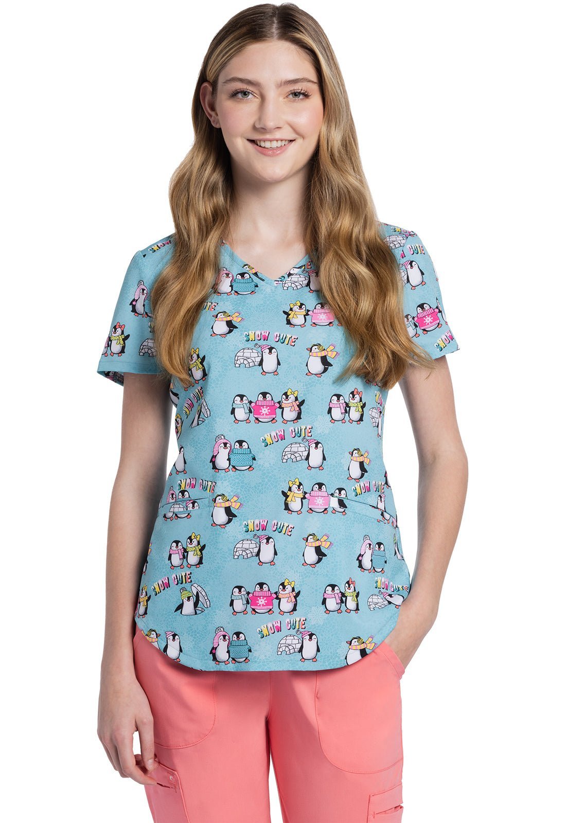 Cherokee Penguin Print V Neck Scrub Top | Cute & Comfortable