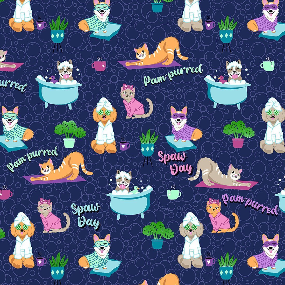 Spaw Day Cherokee Dog Cat Print V Neck Scrub Top CK651 SPWD - Scrubs Select