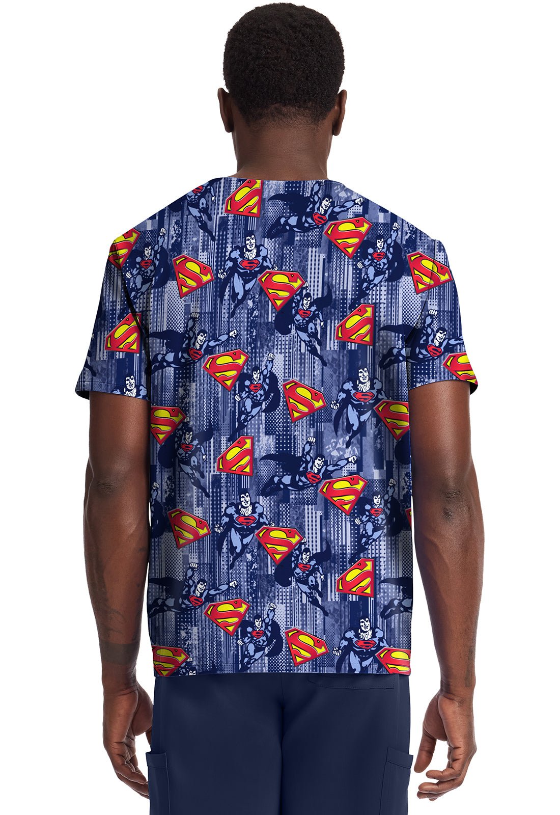 Superman Cherokee Tooniforms DC Men's V Neck Scrub Top TF788 DMMF - Scrubs Select