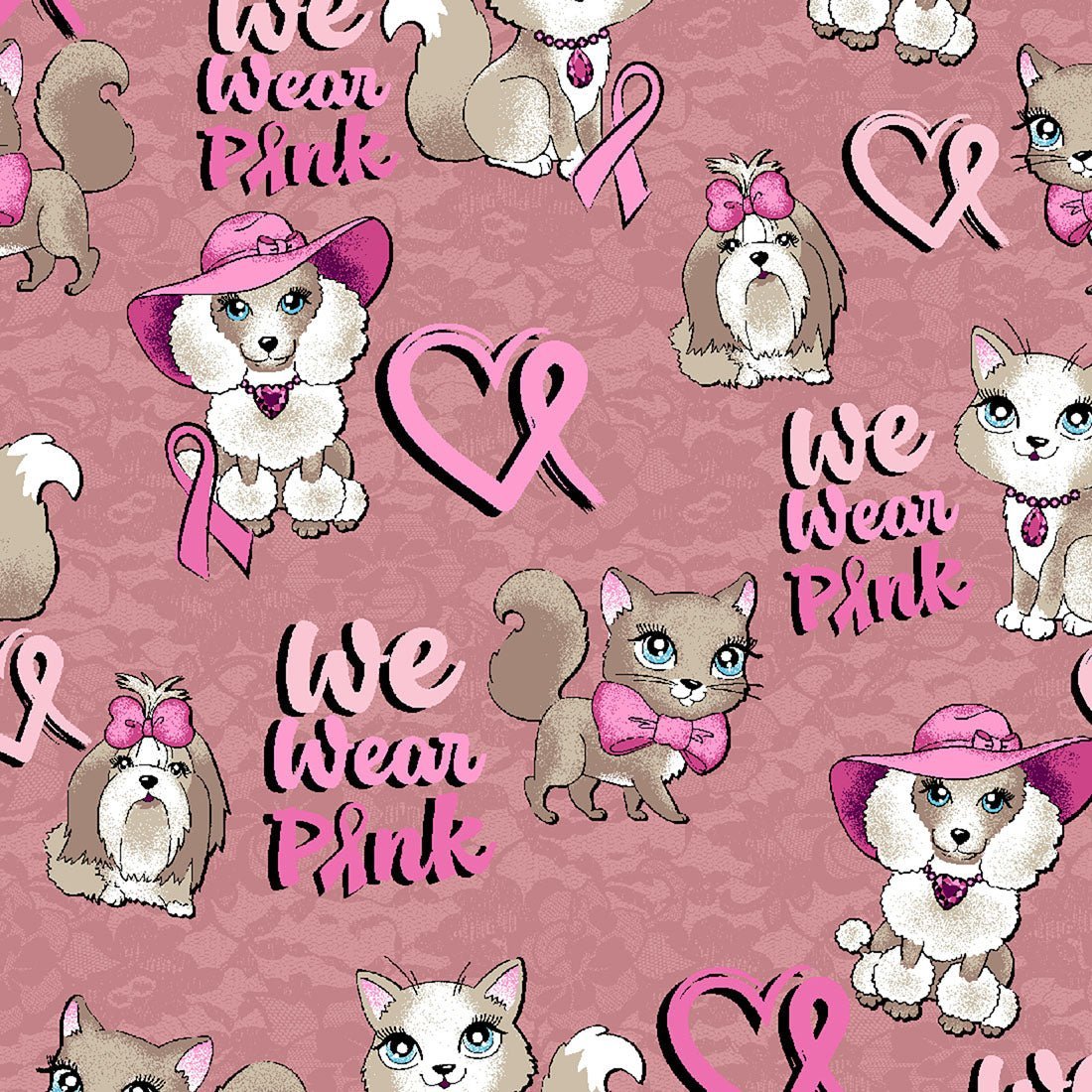 We Wear Pink Cherokee Dog Cat BCA Print V Neck Scrub Top CK637 WWPK - Scrubs Select