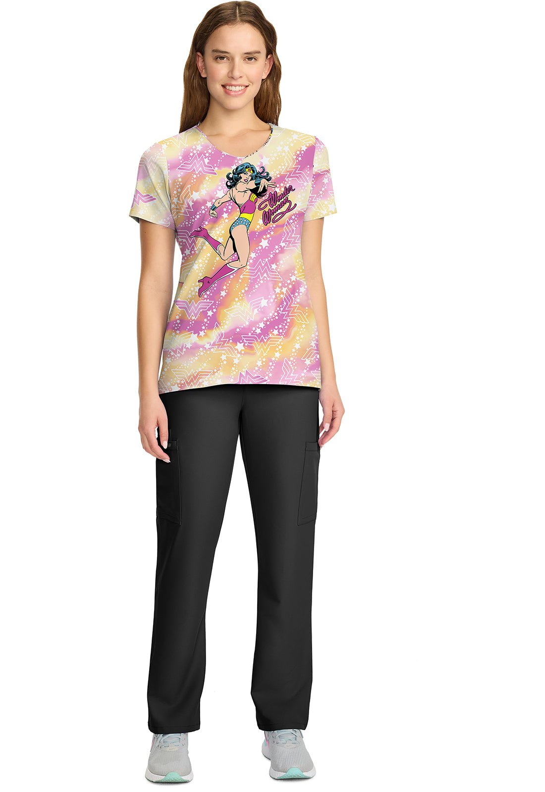 Wonder Women Cherokee Tooniforms DC Comics V Neck Scrub Top TF626 DMGY - Scrubs Select