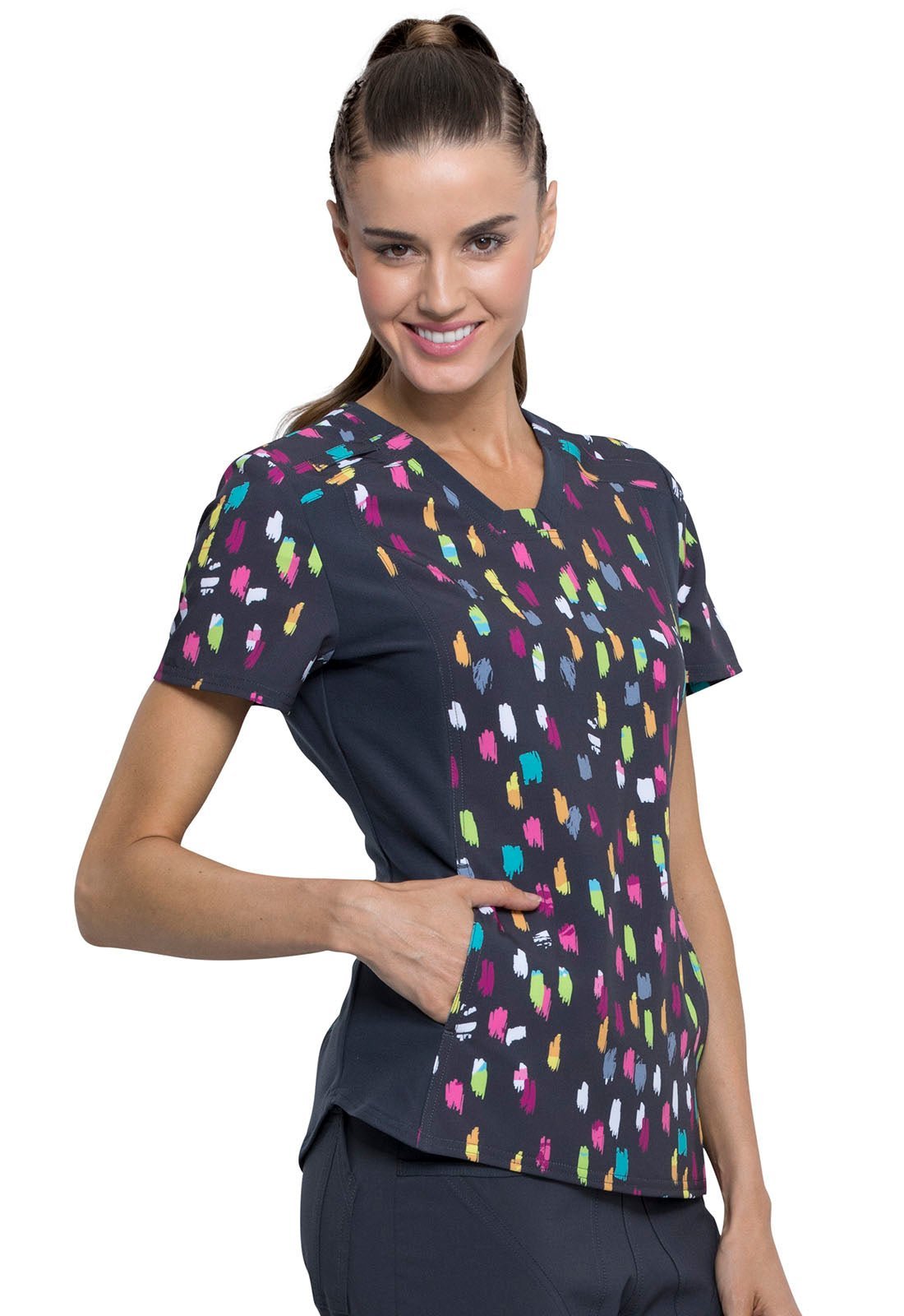 Abstract Cherokee iFlex Print V Neck Knit Panel Scrub Top CK641 PAIO - Scrubs Select