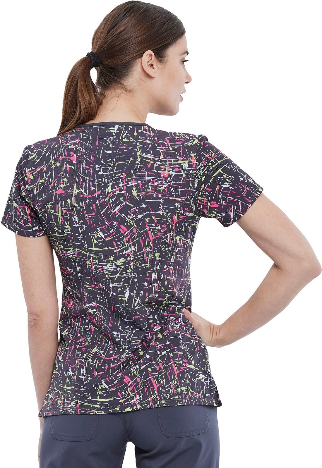 Abstract Cherokee Infinity Print Mock Wrap Scrub Top CK608 FMSC - Scrubs Select