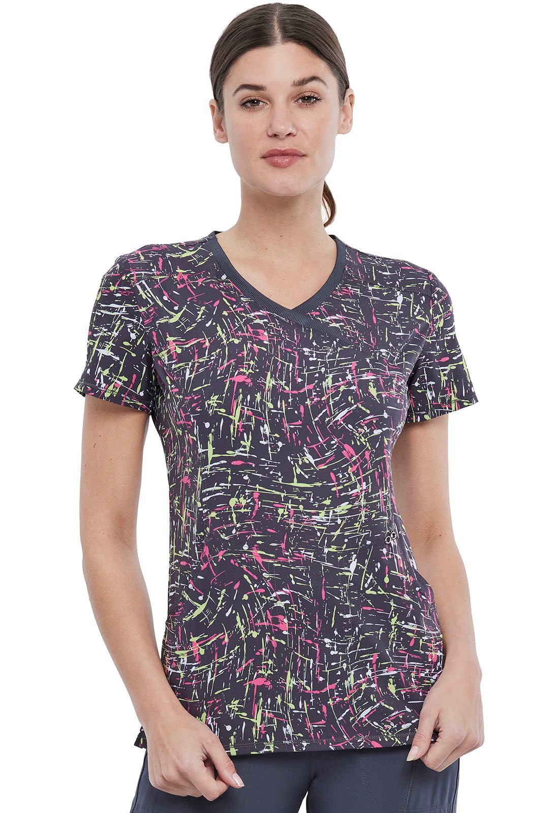 Abstract Cherokee Infinity Print Mock Wrap Scrub Top CK608 FMSC - Scrubs Select