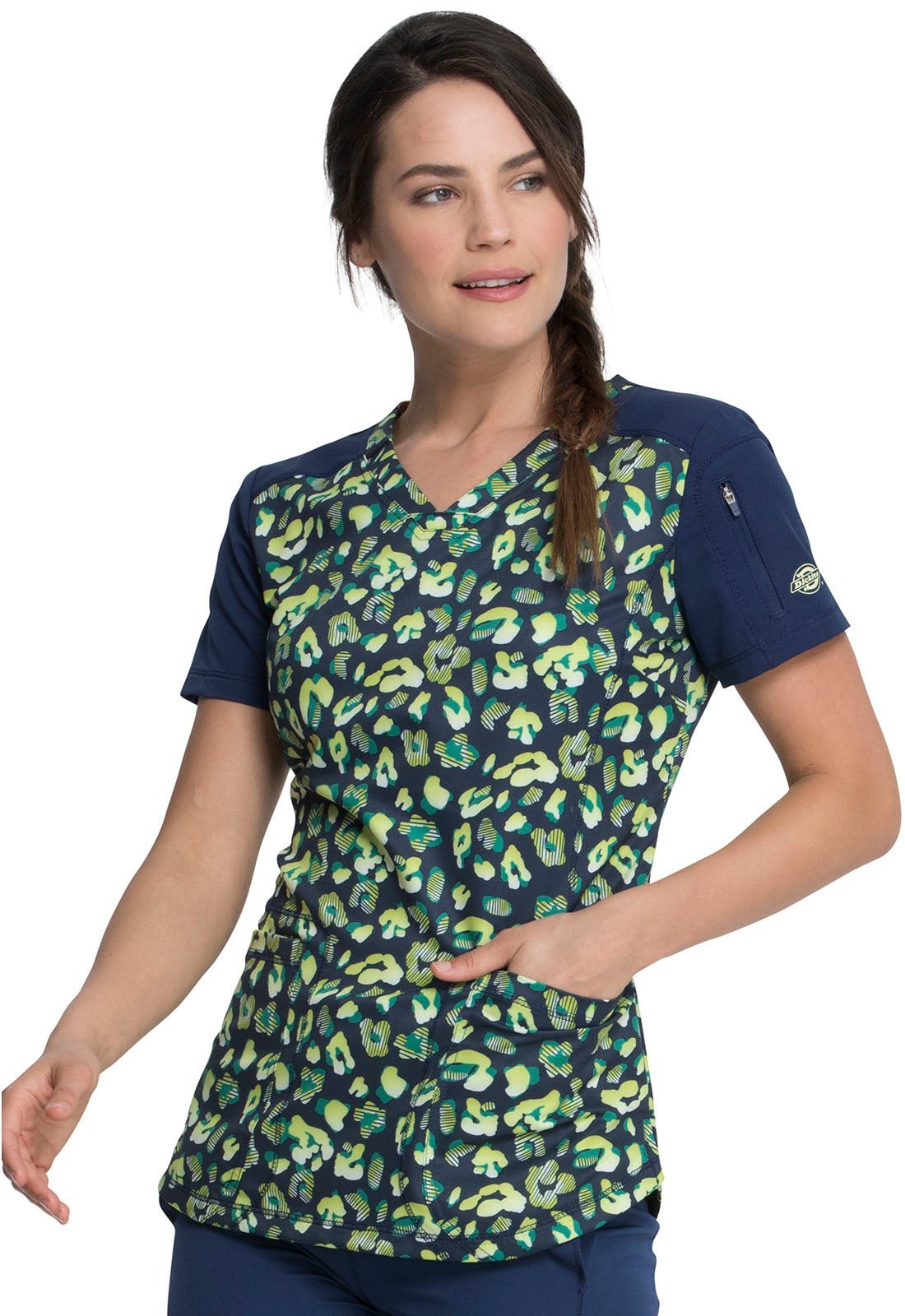 Abstract Dickies Dynamix Print V Neck Scrub Top DK732 ELLD - Scrubs Select