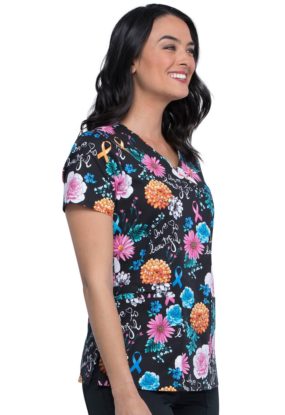 All Awareness Cherokee Print Mock Wrap Scrub Top CK614 LVBA - Scrubs Select