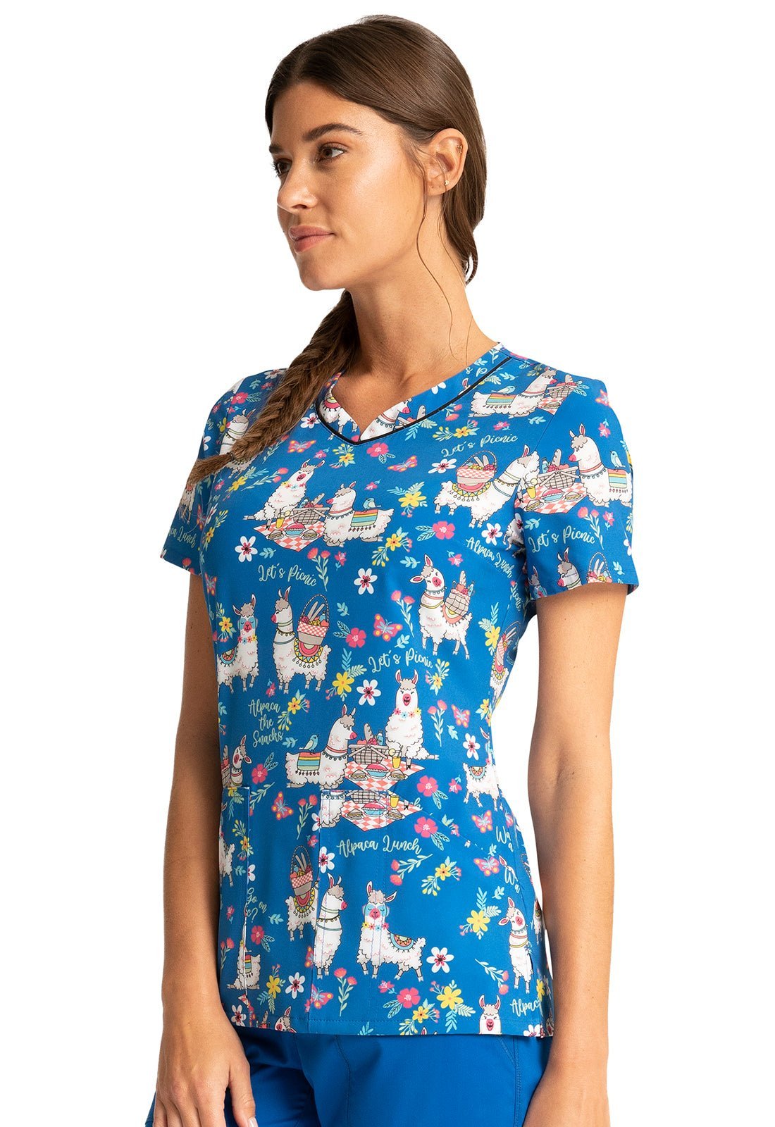 Alpaca Cherokee Print V Neck Scrub Top CK678 APPC - Scrubs Select