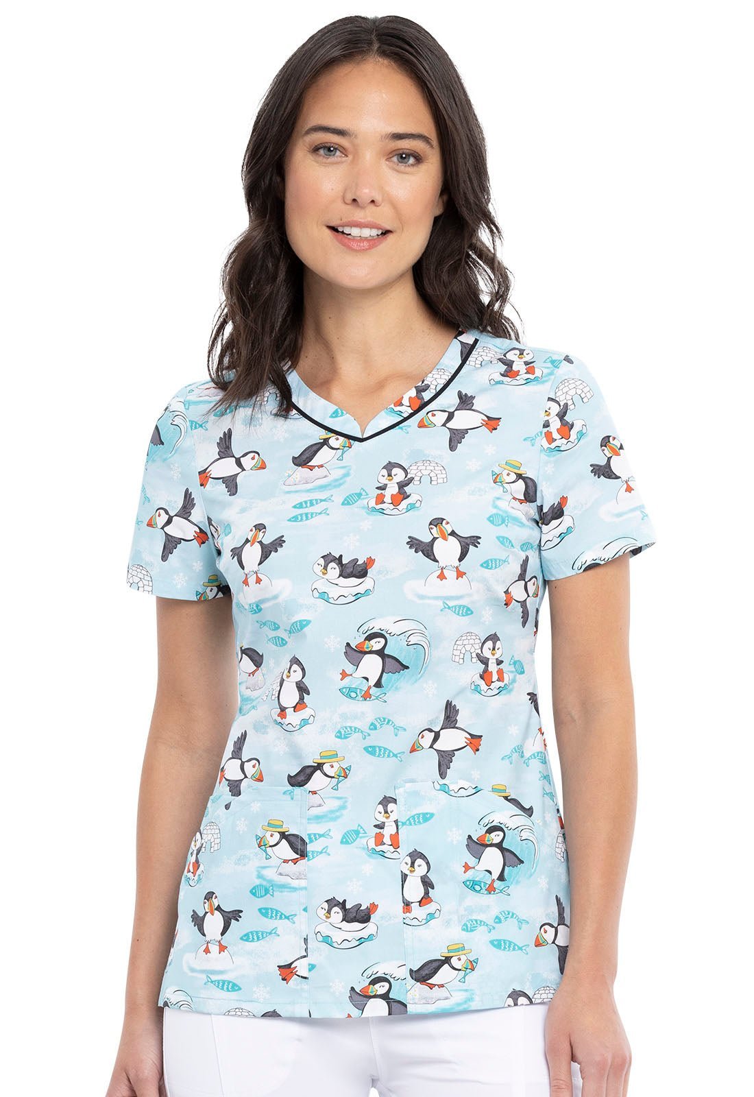 Artic Birds Cherokee Print V Neck Scrub Top CK646 ARPL - Scrubs Select
