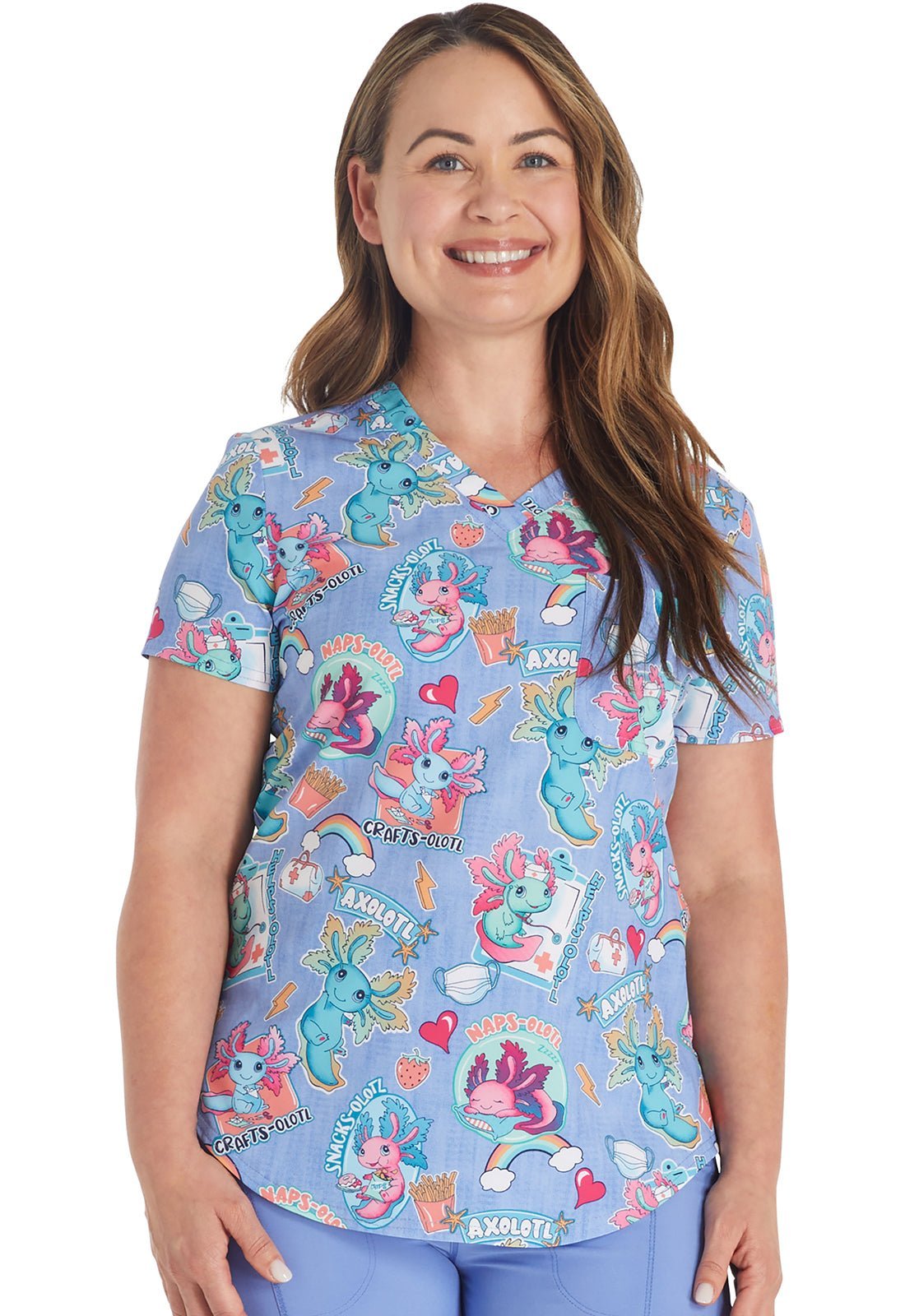 Cherokee Awesome Axolotls V-Neck Scrub Top - Medical Uniform CK664