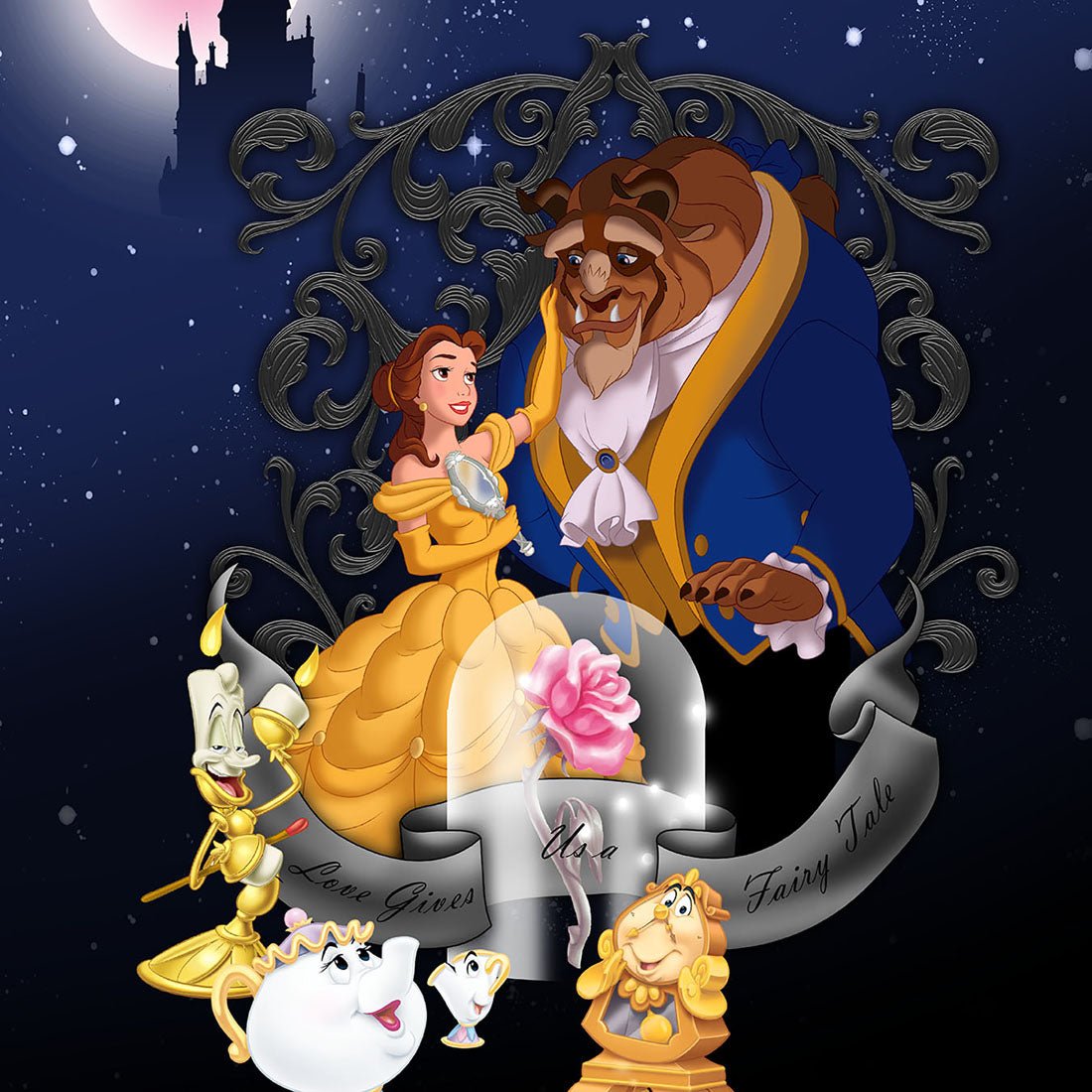 Beauty And The Beast Tooniforms Licensed Disney V Neck Scrub Top TF627 BEPE - Scrubs Select