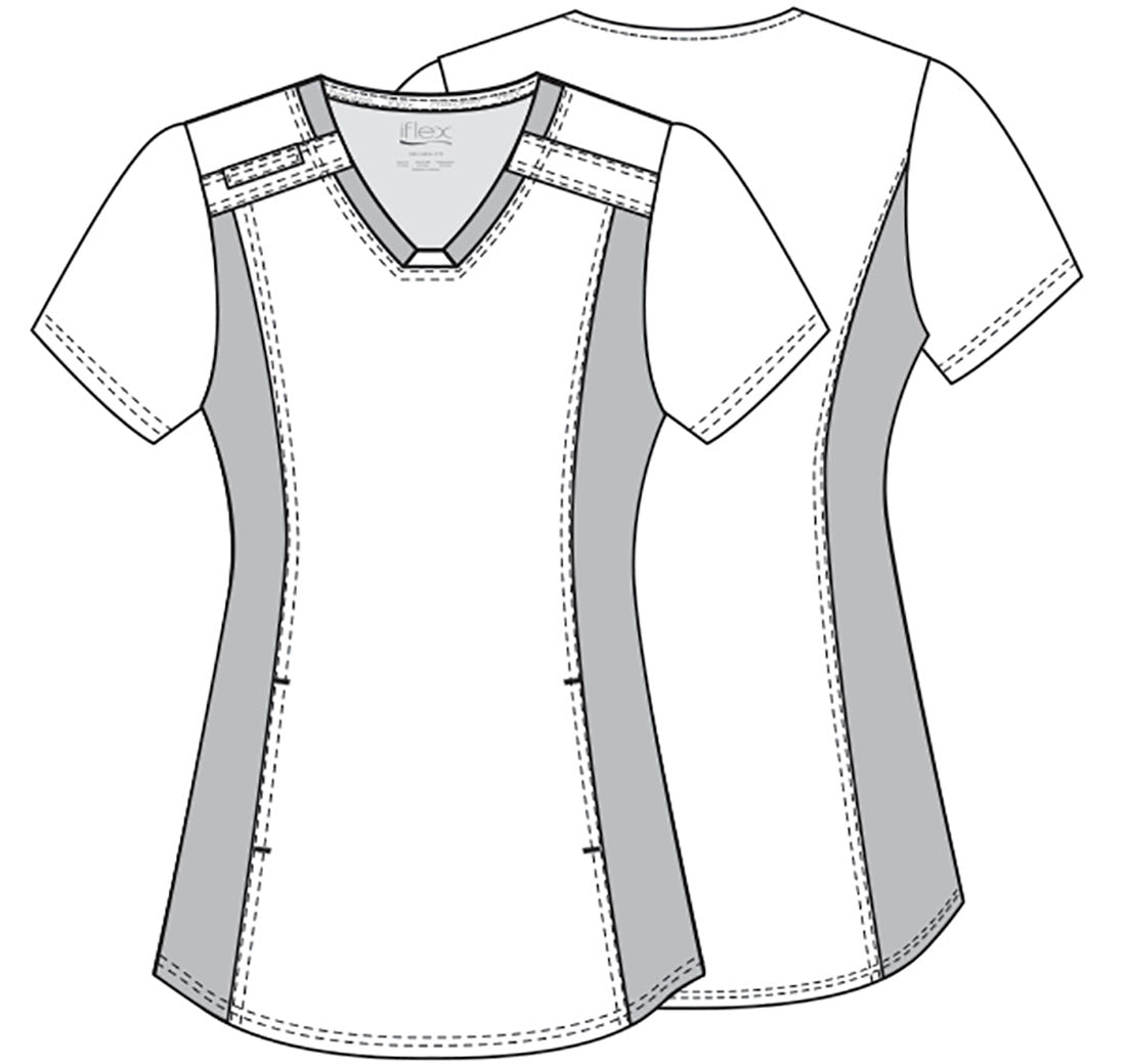 Birds Of Paradise Cherokee iflex Print V Neck Knit Panel Scrub Top CK641 BIPD - Scrubs Select