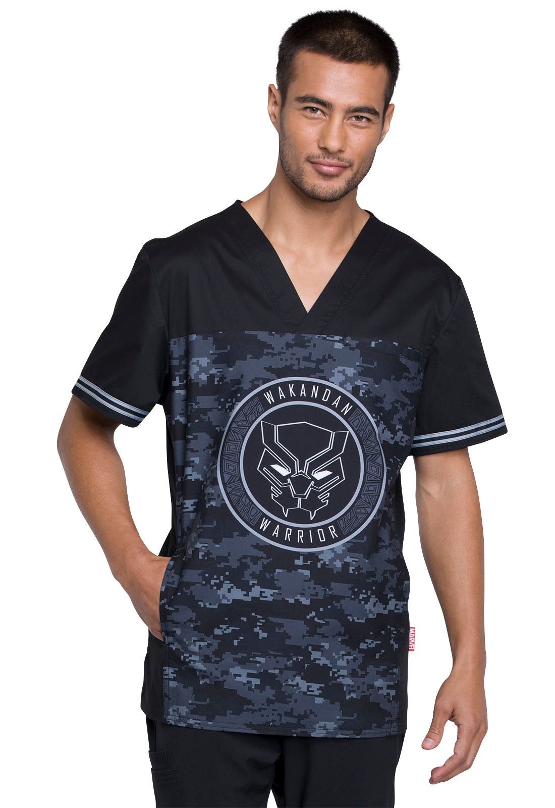 Black Panther Tooniforms Marvel Men's V Neck Scrub Top TF707 MAWW - Scrubs Select