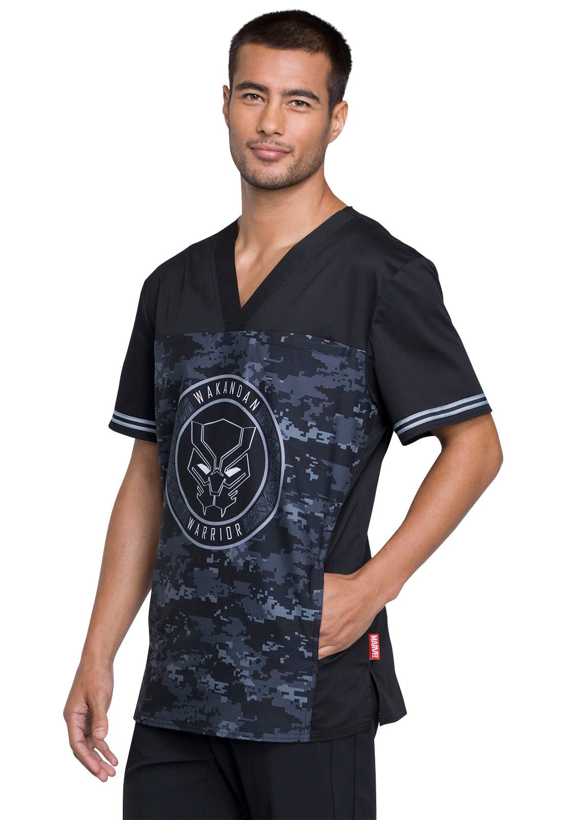 Black Panther Tooniforms Marvel Men's V Neck Scrub Top TF707 MAWW - Scrubs Select