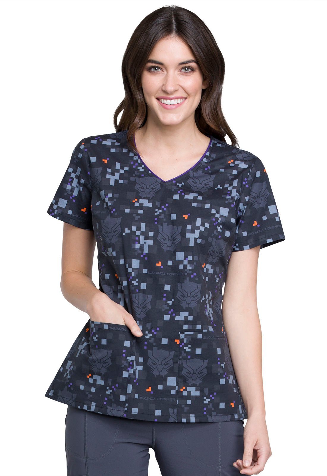 Black Panther Tooniforms Marvel V Neck Scrub Top TF614 MAWF - Scrubs Select