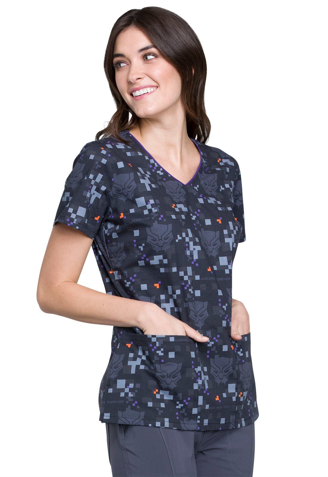 Black Panther Tooniforms Marvel V Neck Scrub Top TF614 MAWF - Scrubs Select