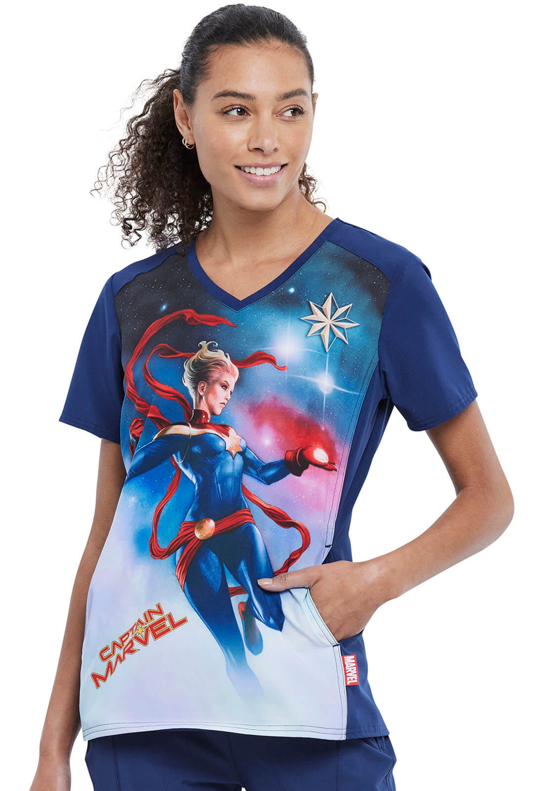 Captain Marvel Cherokee Tooniforms V Neck Scrub Top TF637 MARV - Scrubs Select