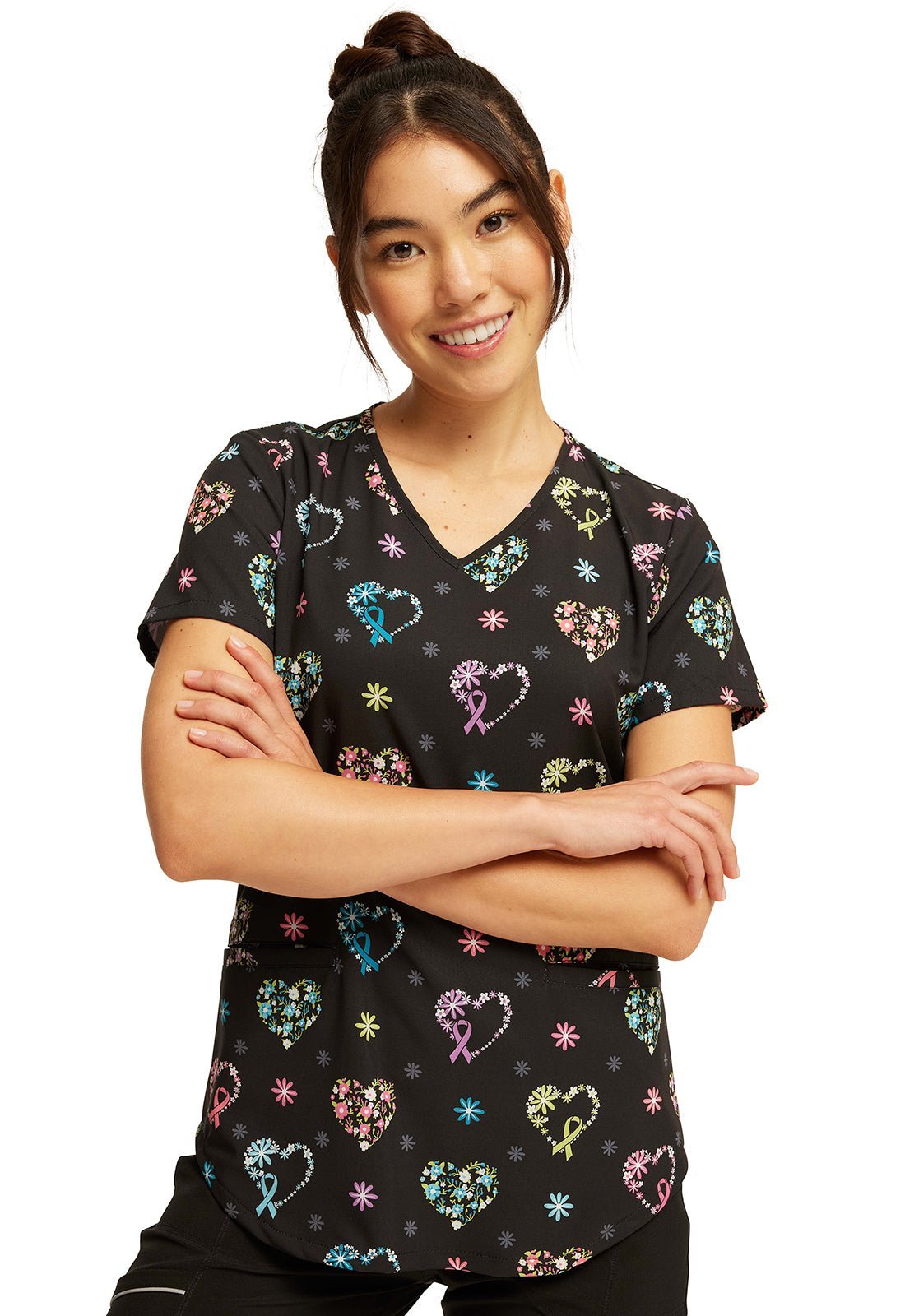 Care Flor - All Cherokee All Awareness Print V Neck Scrub Top CK637 CRFO - Scrubs Select