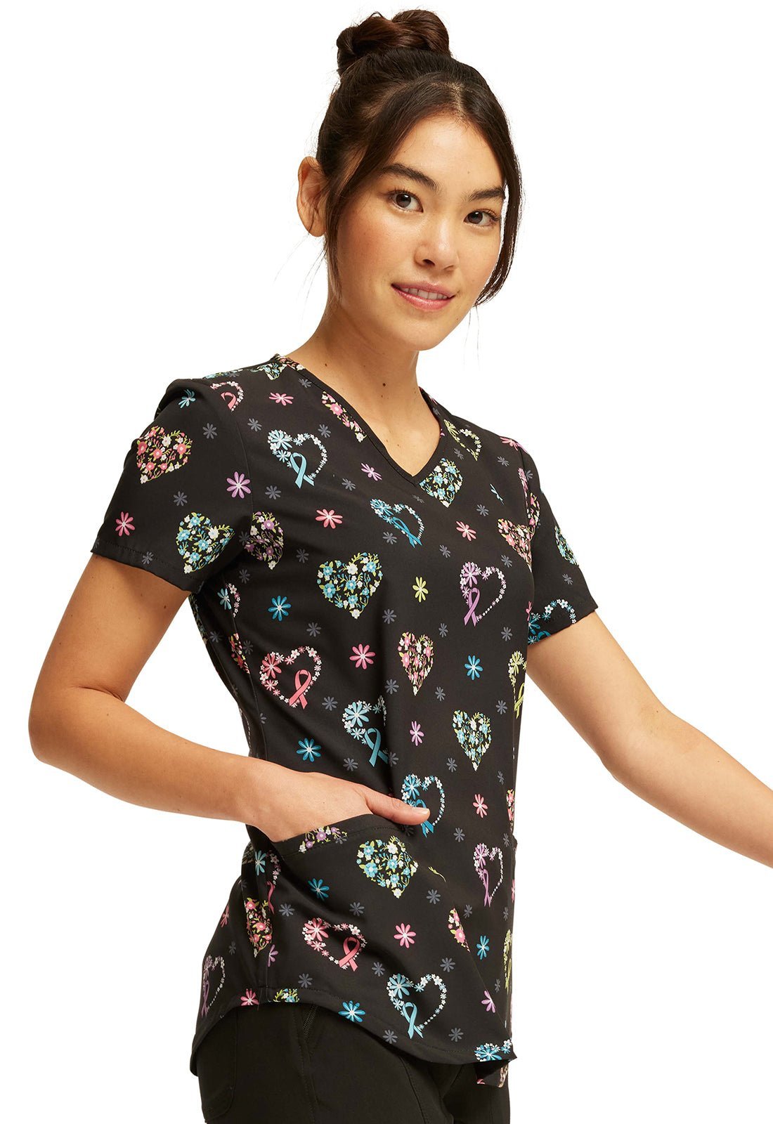 Care Flor - All Cherokee All Awareness Print V Neck Scrub Top CK637 CRFO - Scrubs Select
