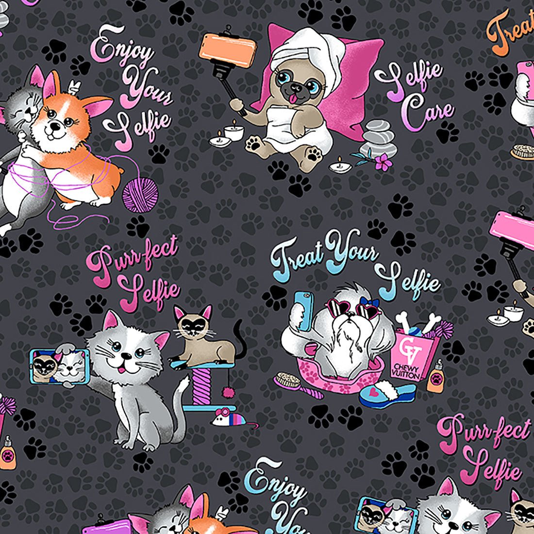 Cat and Dog Cherokee Print V Neck Scrub Top CK652 SFEC - Scrubs Select